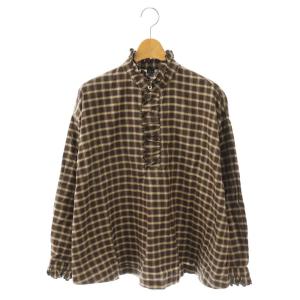 薄オックスのカットワークプルシャツ ダークブラウン ベージュ