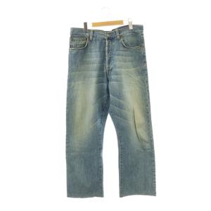 デニムパンツ ジーンズ ボタンフライ カットオフ ロゴパッチ 50 青 ブルー /BB