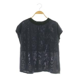 24SS ポリエステルレーヨンカラミ フレンチスリーブブラウス 36 ネイビー /DF OS