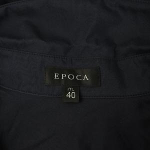 EPOCA 七分袖 スキッパーシャツ ギャザー シルク混 40 ネイビー /MY OS