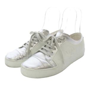 CHANEL スニーカー ココマーク ラバー レザー 38 ホワイト シルバーカラー G32719