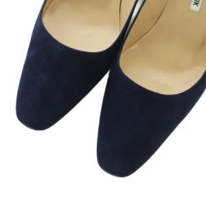 MANOLO BLAHNIK パンプス スクエアトゥ チャンキーヒール スエード 38 25.0cm 濃紺 /MI OS