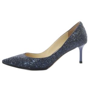 JIMMY CHOO パンプス ピンヒール グリッター 38 ネイビー /YO17