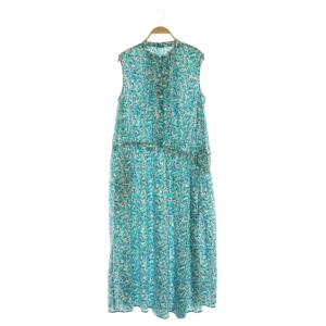 Brume Dot/Lush Garden プリントワンピース ロング ノースリーブ 花柄 38 ブルー