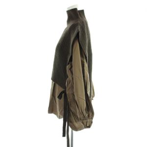 BEAUTY&YOUTH UNITED ARROWS ニット&ブラウス スカシ レイヤード チュニック ウール 茶 ブラウン ハイネック 長袖 リブ編み /AB