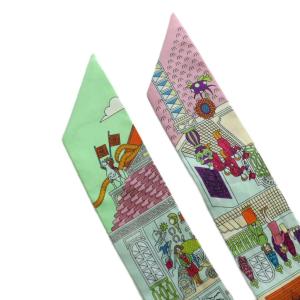 HERMES ツイリー メゾン デ カレ maison des carres スカーフ シルク マルチカラー ライトブルー