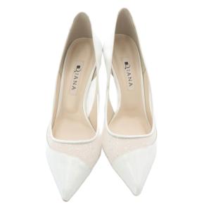 DIANA 白　パンプス　22.5センチ ポインテッドトゥ パンプス ピンヒール レザー 切替 22.5cm 白