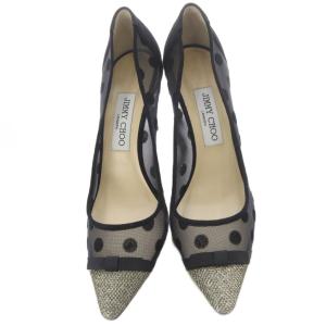 JIMMY CHOO ドット チュール パンプス ピンヒール ポインテッドトゥ 39 黒 ブラック /SR