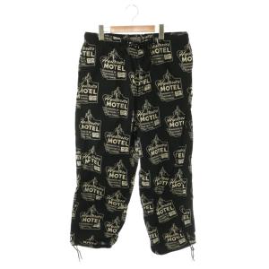 24SS MOTEL柄 モーテル柄 イージーワイドパンツ ジップフライ 総柄 バイカラー L 黒 ブラック
