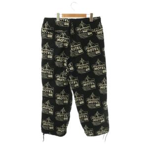 HYSTERIC GLAMOUR 24SS MOTEL柄 モーテル柄 イージーワイドパンツ ジップフライ 総柄 バイカラー L 黒 ブラック