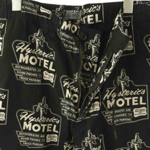 HYSTERIC GLAMOUR 24SS MOTEL柄 モーテル柄 イージーワイドパンツ ジップフライ 総柄 バイカラー L 黒 ブラック