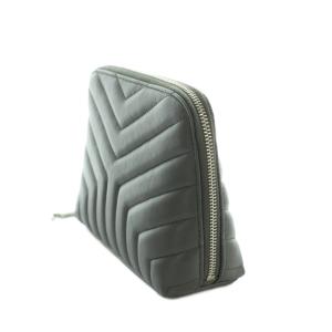 SAINT LAURENT PARIS Vステッチ ポーチ キルティング グレー 504665