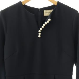 UNITED ARROWS SPONGY パールモチーフワンピース 長袖 ロング 38 ネイビー /DO OS