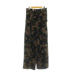 Ameri VINTAGE 24AW FLOWER PRINT VELOUR PANTS ベロアパンツ ストラップ S ブラック /MY