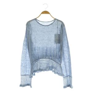 25AW FLUFFY SHEER FRILL KNIT TOP ニット セーター 長袖 シアー F ブルー