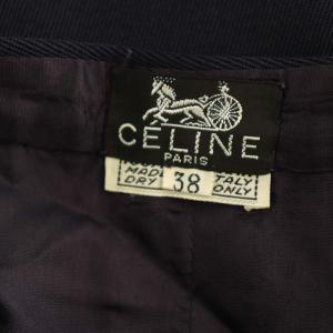 CELINE ロングスカート プリーツ タック ウール イタリア製 38 ネイビー /MY OS