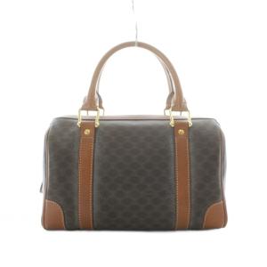 CELINE ミニボストンバッグ ハンドバッグ 茶色 ブラウン マカダム柄 ロゴエンブレム レザー切り替え MC97/2