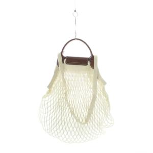 Longchamp プリアージュフィレ ネットバッグ ハンド ショルダー 白 ホワイト 茶色 ブラウン ネットデザイン レザーハンドル