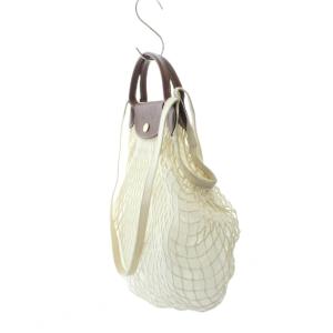 Longchamp プリアージュフィレ ネットバッグ ハンド ショルダー 白 ホワイト 茶色 ブラウン ネットデザイン レザーハンドル