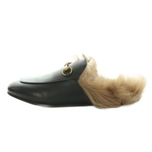 GUCCI PRINCETOWN サンダル ファー ホースビット金具 38 ブラック 397749