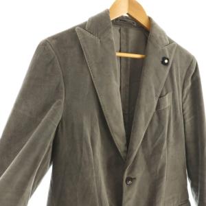 LARDINI ベロア 2B ジャケット テーラード アウター コットン 48 グレー /NR OS AD