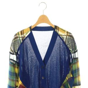sacai チェック ドッキングシアーカーディガン 切替 1 ロイヤルブルー マルチカラー /ES OS