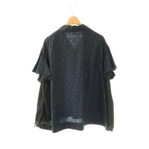 sacai ドローストリングドッキングブラウス シャツ 半袖 2 ネイビー ブラック /ES OS