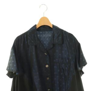 sacai ドローストリングドッキングブラウス シャツ 半袖 2 ネイビー ブラック /ES OS