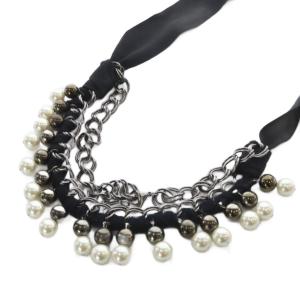 LANVIN コレクション リボン チェーンネックレス 黒 ブラック /SR