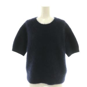 24AW fluffy ファーハーフスリーブプルオーバーニット セーター 紺 ネイビー /SS OS SH
