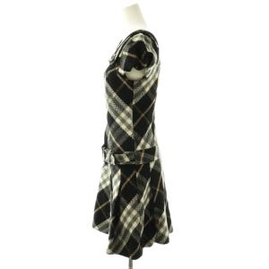 BURBERRY BLUE LABEL ウール 半袖ワンピース チェック スクエアネック 38 黒 マルチカラー /CX OS