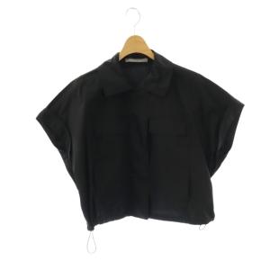 24AW TECH POPLIN LADA ブラウス ジップアップ フレンチスリーブ 38 ブラック /HK