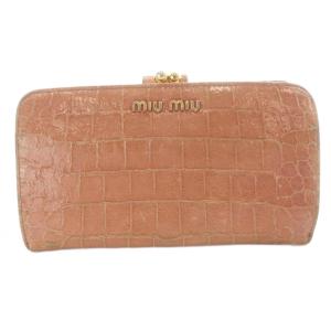 miumiu クロコ がま口 二つ折り財布 ピンク /SR OH