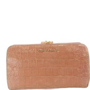 miumiu クロコ がま口 二つ折り財布 ピンク /SR OH