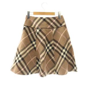 BURBERRY BLUE LABEL チェック ウール スカート フレア ミニ 36 ベージュ ブラウン /HK OS