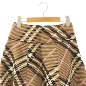 BURBERRY BLUE LABEL チェック ウール スカート フレア ミニ 36 ベージュ ブラウン /HK OS