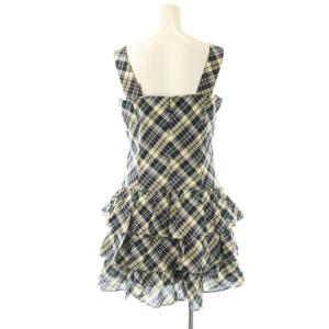 BURBERRY BLUE LABEL チェック フリル ミニワンピース ノースリーブ 38 ネイビー イエロー /HK OS