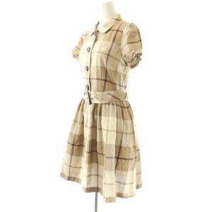 BURBERRY BLUE LABEL チェック 半袖ワンピース 膝丈 38 ベージュ /HK OS