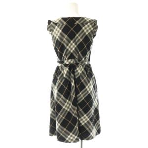 BURBERRY BLUE LABEL チェック ウール ノースリーブワンピース 膝丈 38 ブラック /HK OS