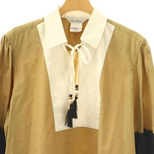 Max Mara 白タグ チュニックワンピース 長袖 シャツ 切替 ベージュ /MY OS