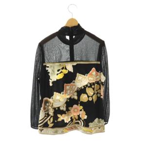 LEONARD 花柄ハイネックカットソー Tシャツ カンカン素材 LL マルチカラー 黒 ブラック ベージュ /SS OS