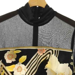 LEONARD 花柄ハイネックカットソー Tシャツ カンカン素材 LL マルチカラー 黒 ブラック ベージュ /SS OS