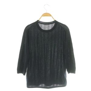 L'Appartement Cashmere Silk Knit Pullover 七分袖 ストライプ F ネイビー /MY OS