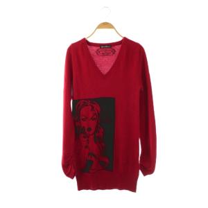 カシミヤシルクニットワンピース 長袖 ミニ F レッド ブラック /DO OS