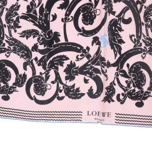 LOEWE シルク ボタニカルプリント スカーフ 総柄 ピンク 水色 ライトブルー /SR OH