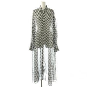 GINGHAM CHECK SHIRT DRESS ワンピース チェック ロング 長袖 S ブラック /HK
