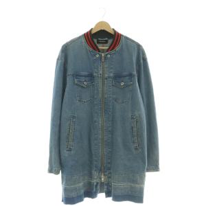 デニムロングジャケット ジップアップ ストレッチ カットオフ L ブルー /MY OS