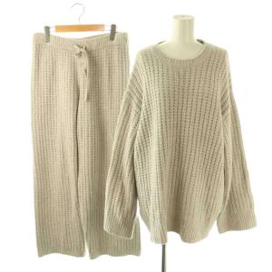 ホットワッフル プルオーバー ロングパンツ セットアップ ニット M-L グレージュ /ES OS