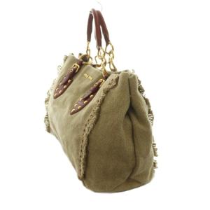 miumiu トートバッグ リネン レザーハンドル 生成り ワインレッド /MI OS OH