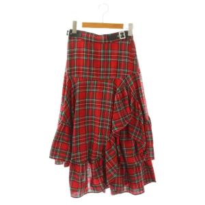 24AW イレギュラーフリルフレアスカート チェック M 赤 マルチカラー /CX OS